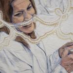 חן חפץ, 2026, צבעי שמן על מפת שולחן מכותנה. צילום: נגה דייויס